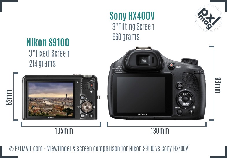 Nikon S9100 vs Sony HX400V Screen and Viewfinder comparison