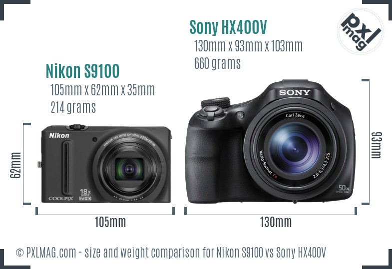 Nikon S9100 vs Sony HX400V size comparison Nikon S9100 vs Sony HX400V size comparison