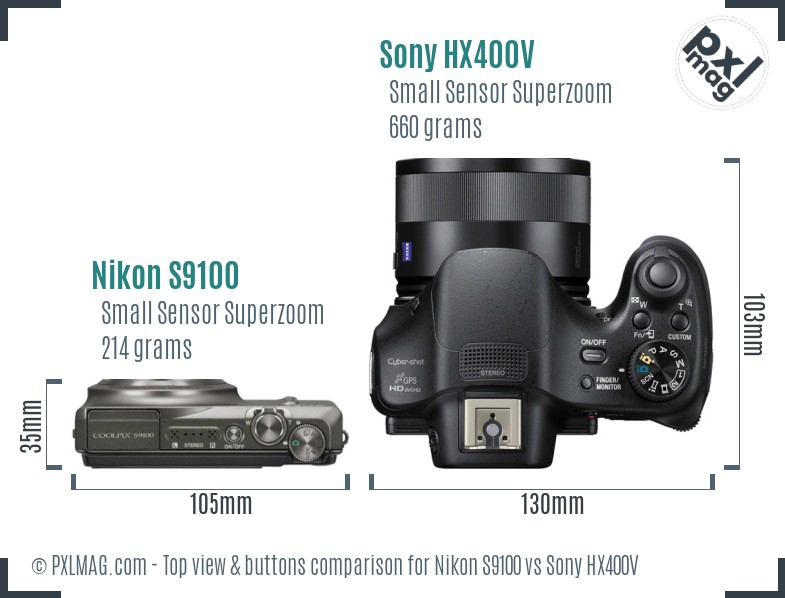 Nikon S9100 vs Sony HX400V top view buttons comparison