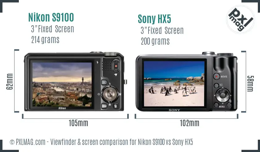 Nikon S9100 vs Sony HX5 Screen and Viewfinder comparison