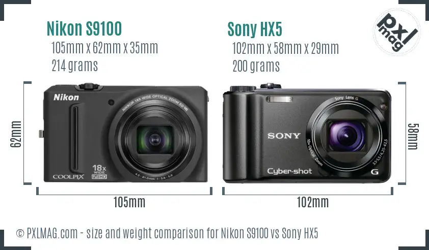 Nikon S9100 vs Sony HX5 size comparison