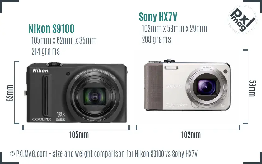 Nikon S9100 vs Sony HX7V size comparison