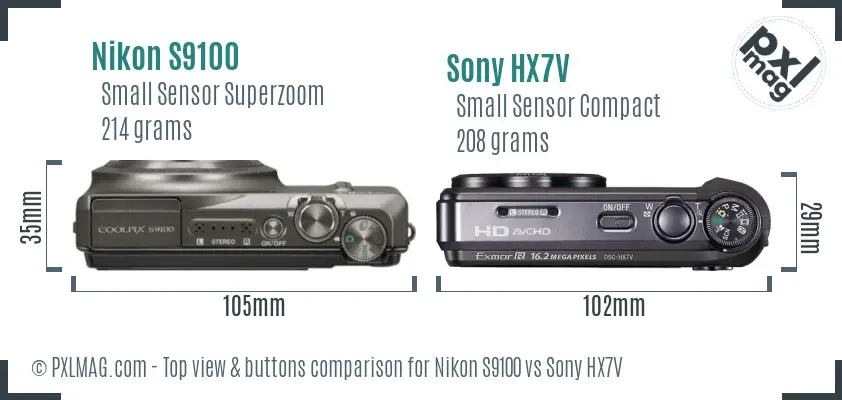 Nikon S9100 vs Sony HX7V top view buttons comparison