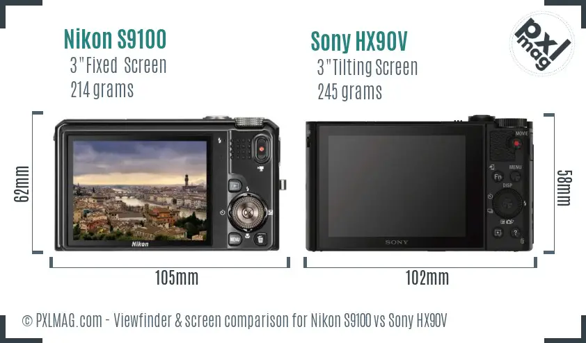 Nikon S9100 vs Sony HX90V Screen and Viewfinder comparison