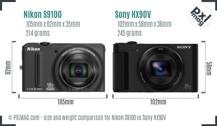 Nikon S9100 vs Sony HX90V size comparison