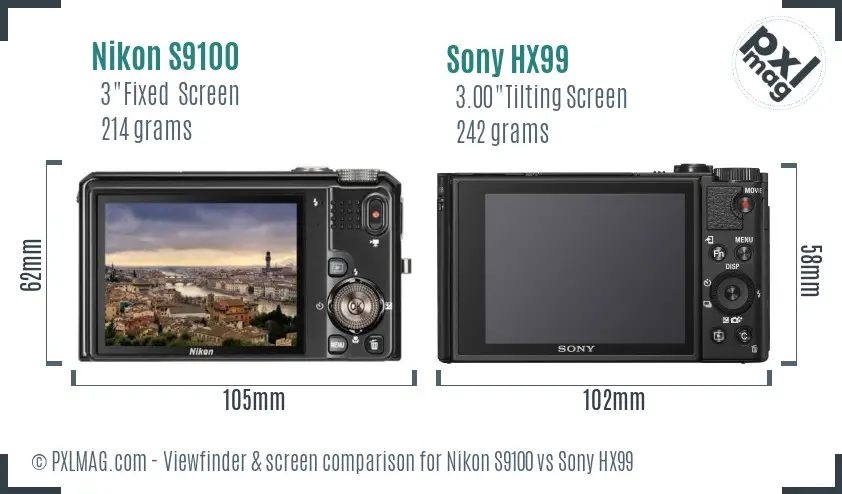 Nikon S9100 vs Sony HX99 Screen and Viewfinder comparison