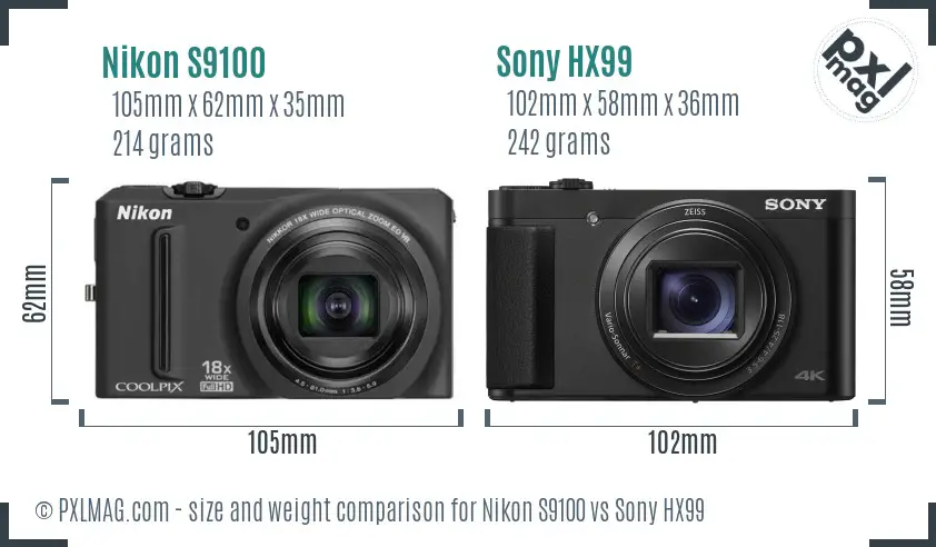 Nikon S9100 vs Sony HX99 size comparison