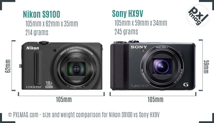 Nikon S9100 vs Sony HX9V size comparison Nikon S9100 vs Sony HX9V size comparison