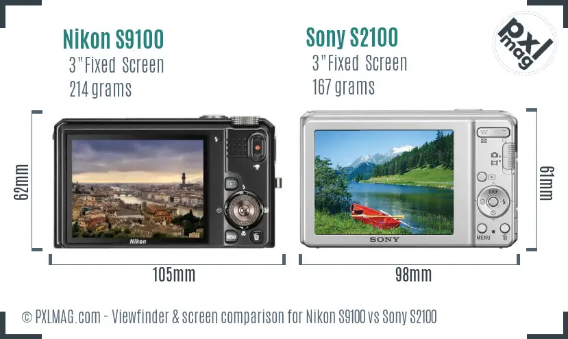 Nikon S9100 vs Sony S2100 Screen and Viewfinder comparison