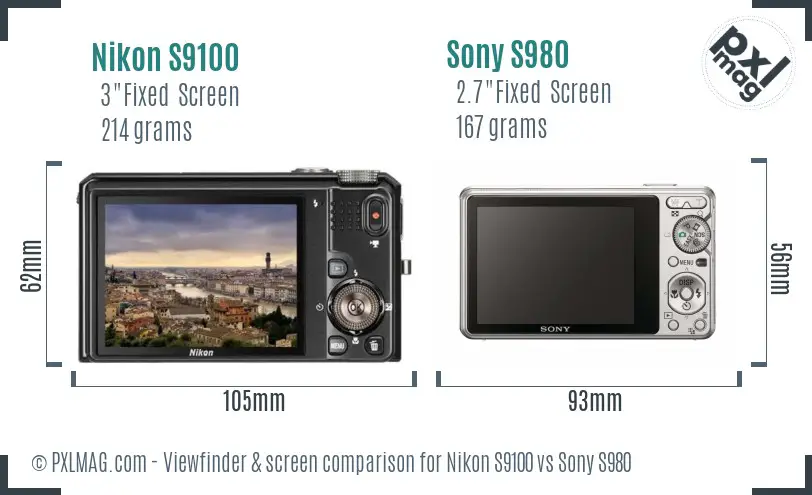 Nikon S9100 vs Sony S980 Screen and Viewfinder comparison