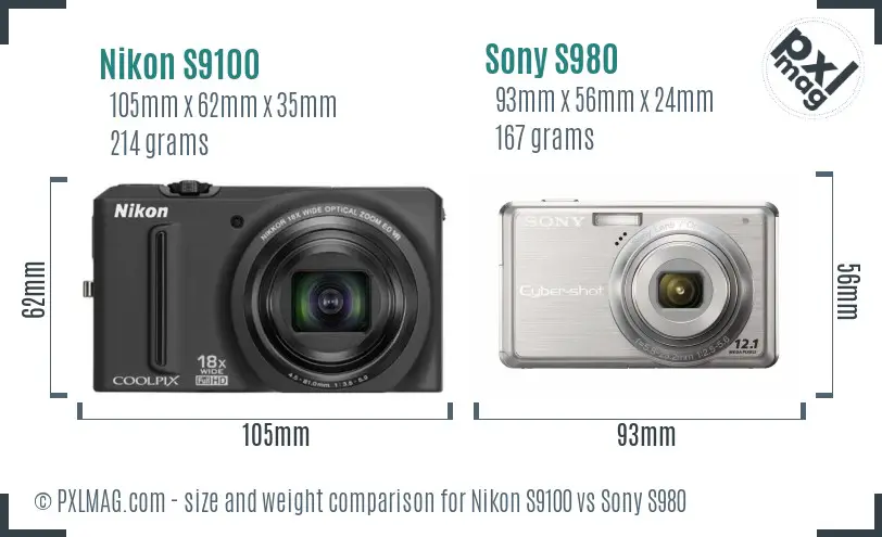 Nikon S9100 vs Sony S980 size comparison