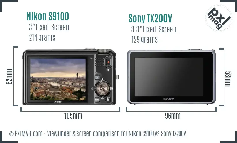 Nikon S9100 vs Sony TX200V Screen and Viewfinder comparison