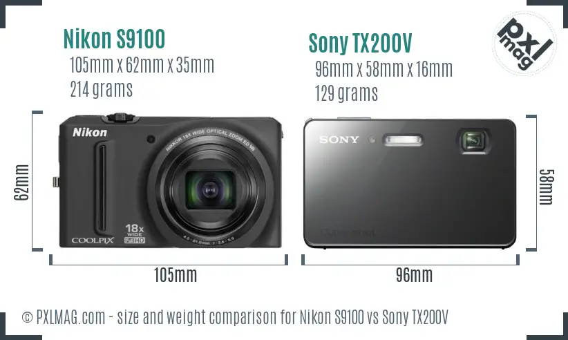 Nikon S9100 vs Sony TX200V size comparison