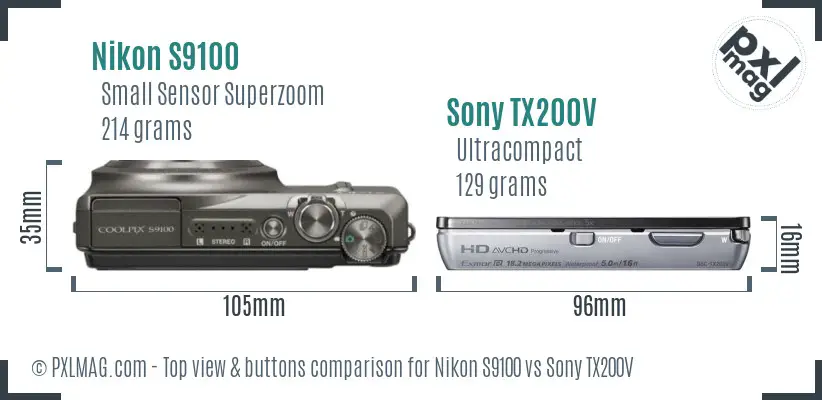 Nikon S9100 vs Sony TX200V top view buttons comparison