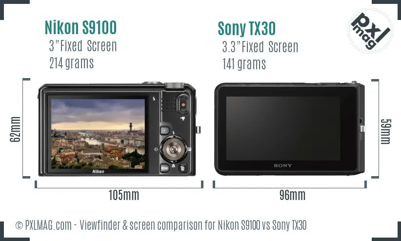 Nikon S9100 vs Sony TX30 Screen and Viewfinder comparison