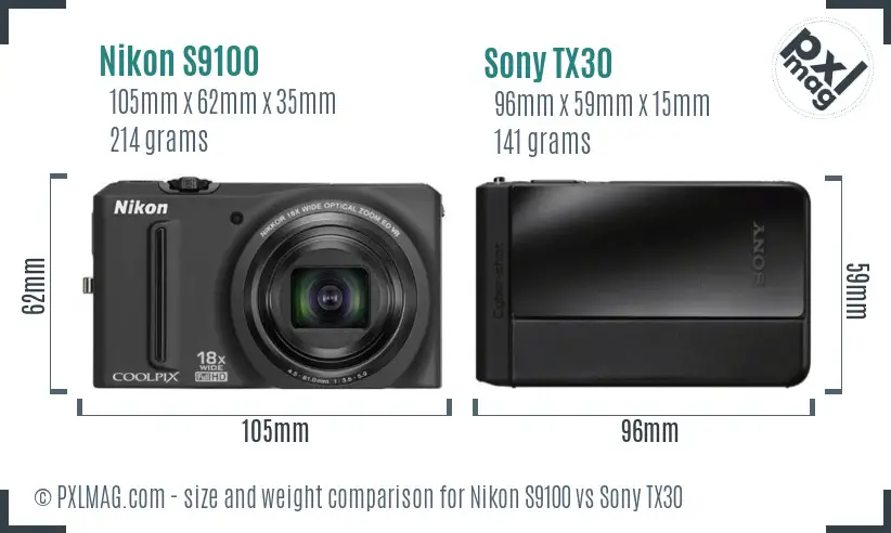Nikon S9100 vs Sony TX30 size comparison