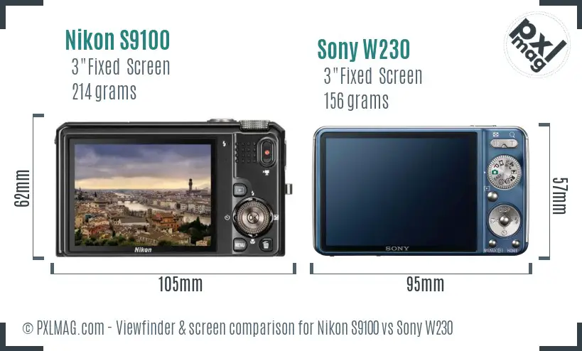 Nikon S9100 vs Sony W230 Screen and Viewfinder comparison