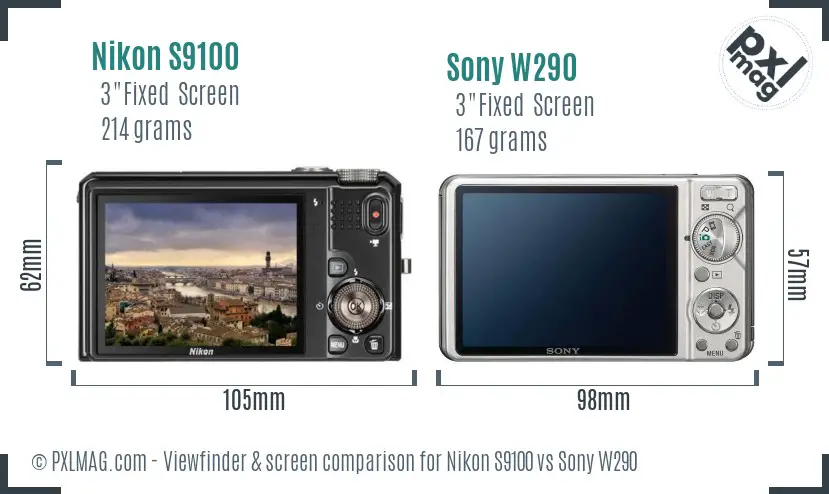 Nikon S9100 vs Sony W290 Screen and Viewfinder comparison