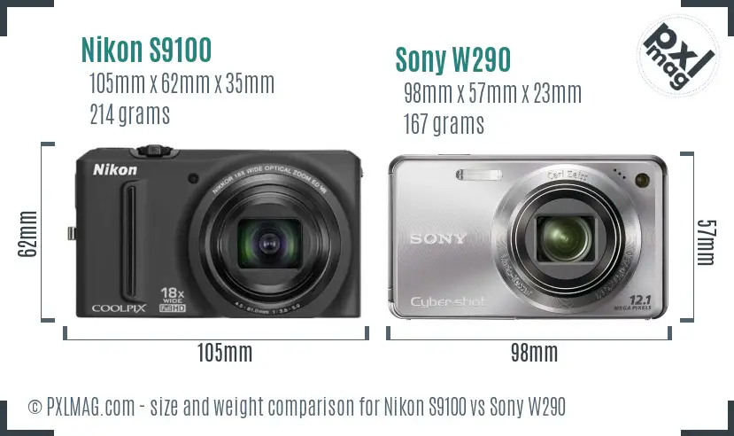 Nikon S9100 vs Sony W290 size comparison