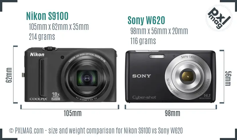 Nikon S9100 vs Sony W620 size comparison Nikon S9100 vs Sony W620 size comparison