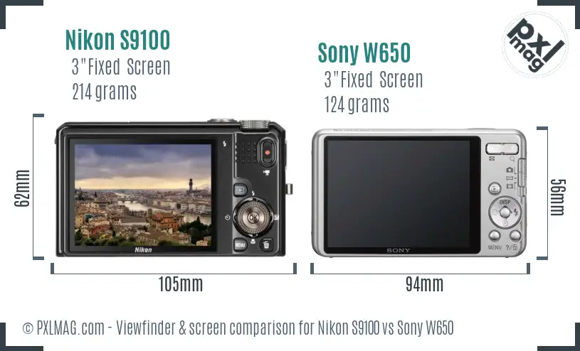 Nikon S9100 vs Sony W650 Screen and Viewfinder comparison