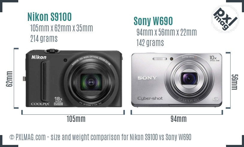 Nikon S9100 vs Sony W690 size comparison