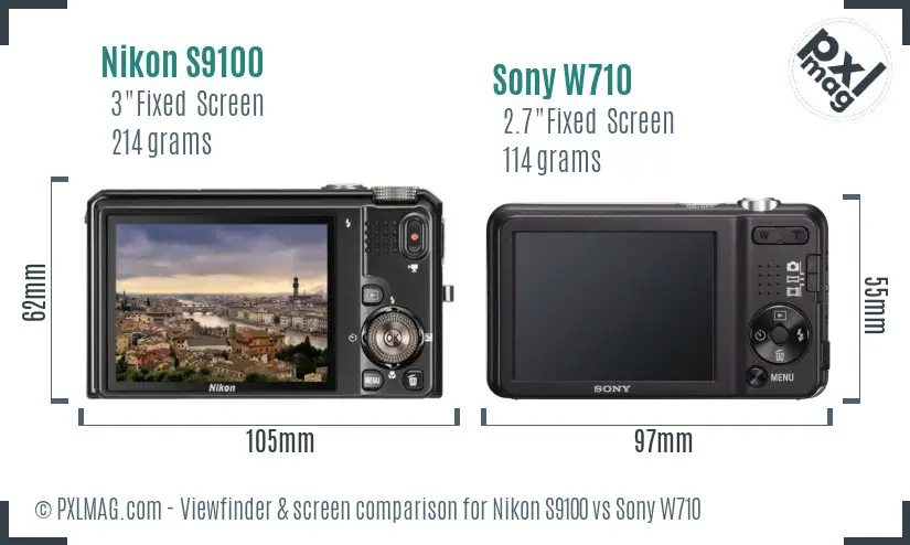 Nikon S9100 vs Sony W710 Screen and Viewfinder comparison