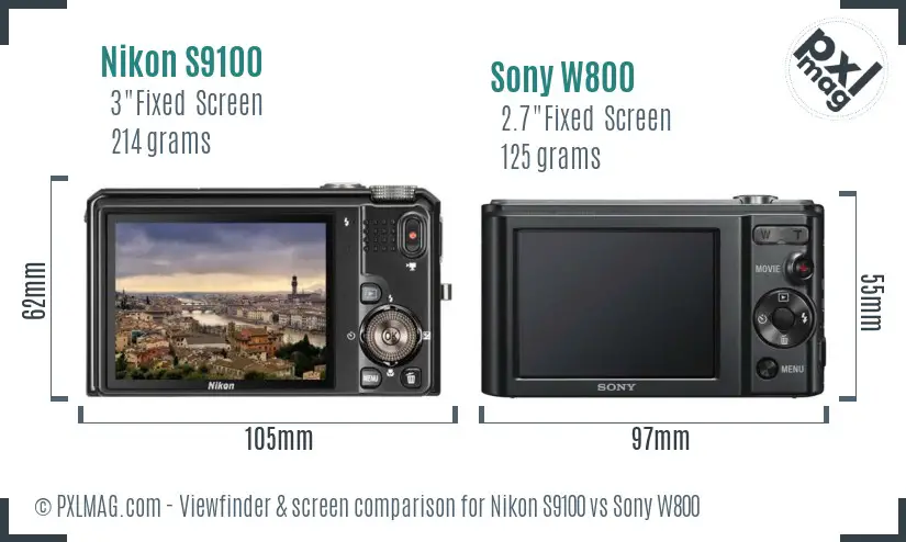 Nikon S9100 vs Sony W800 Screen and Viewfinder comparison