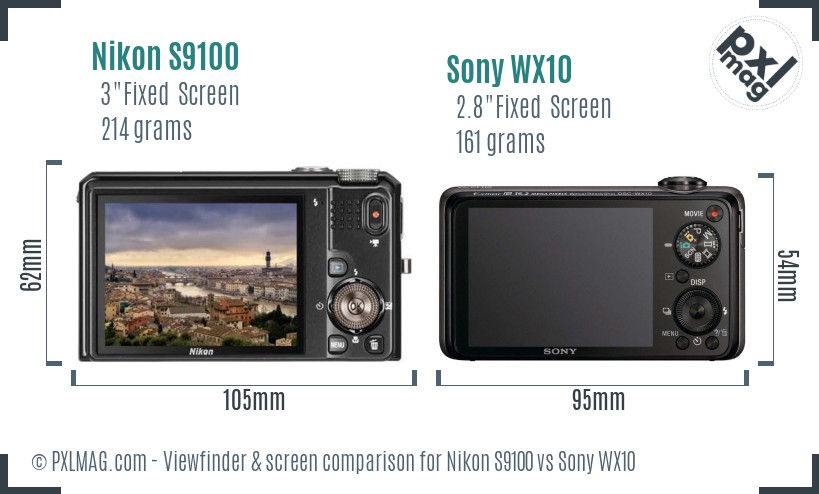Nikon S9100 vs Sony WX10 Screen and Viewfinder comparison