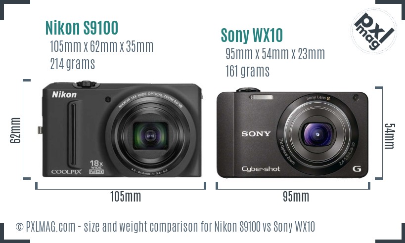 Nikon S9100 vs Sony WX10 size comparison Nikon S9100 vs Sony WX10 size comparison