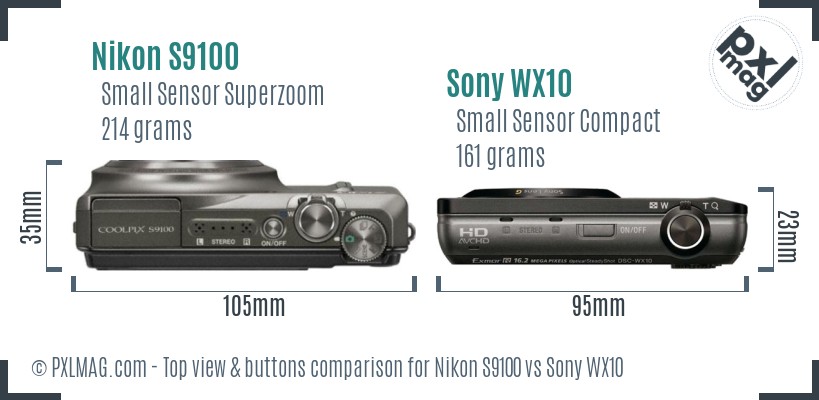 Nikon S9100 vs Sony WX10 top view buttons comparison