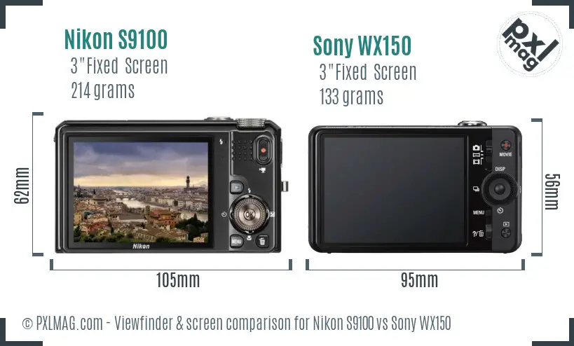 Nikon S9100 vs Sony WX150 Screen and Viewfinder comparison