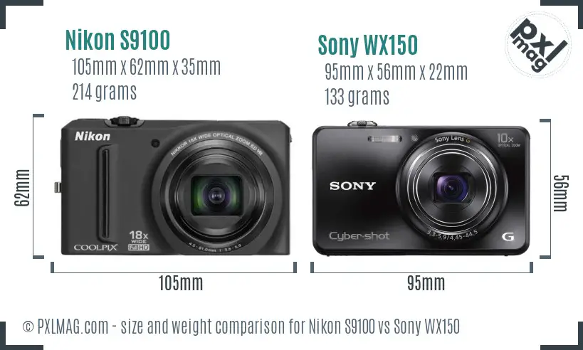 Nikon S9100 vs Sony WX150 size comparison