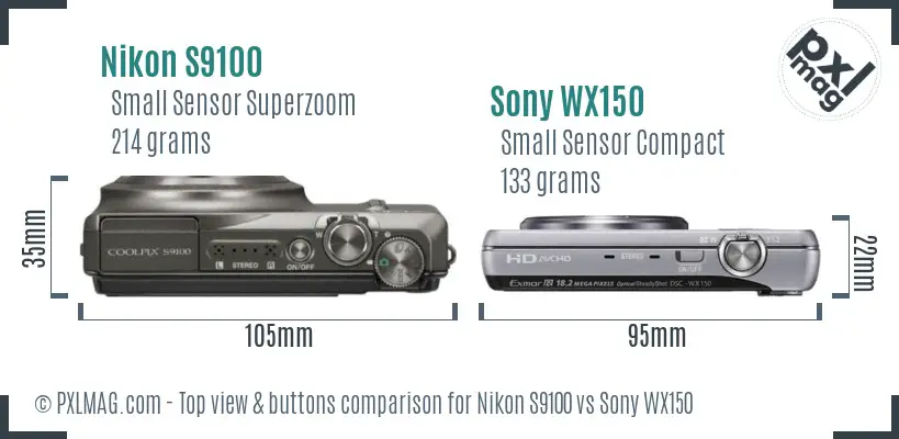 Nikon S9100 vs Sony WX150 top view buttons comparison