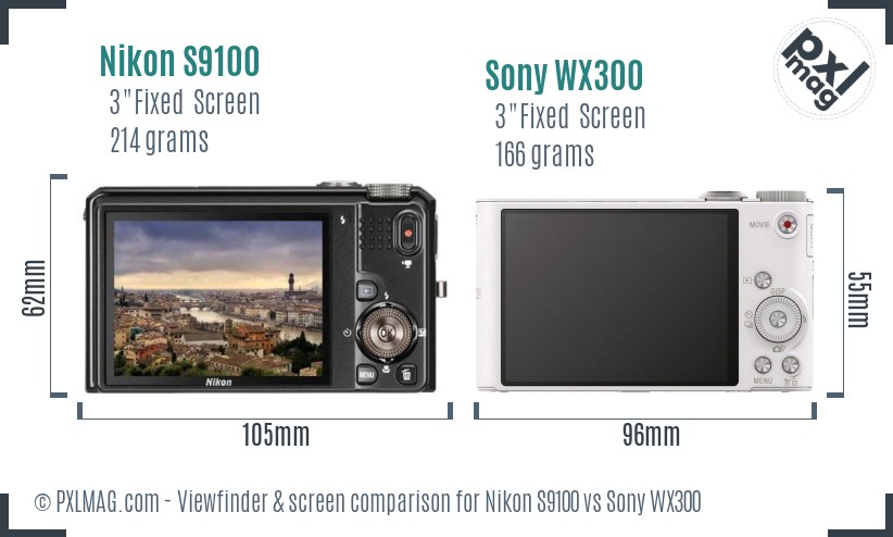 Nikon S9100 vs Sony WX300 Screen and Viewfinder comparison