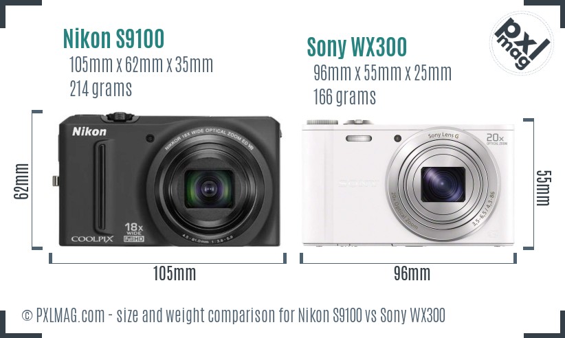 Nikon S9100 vs Sony WX300 size comparison Nikon S9100 vs Sony WX300 size comparison