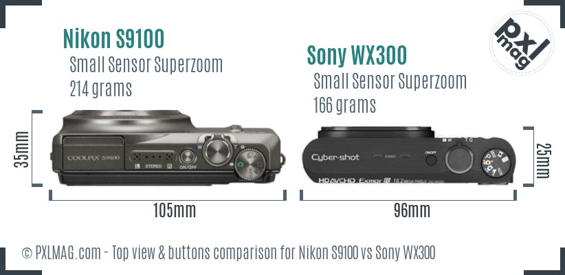Nikon S9100 vs Sony WX300 top view buttons comparison