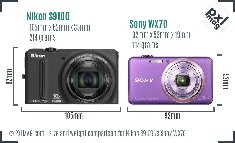 Size Comparison between Nikon S9100 and Sony WX70