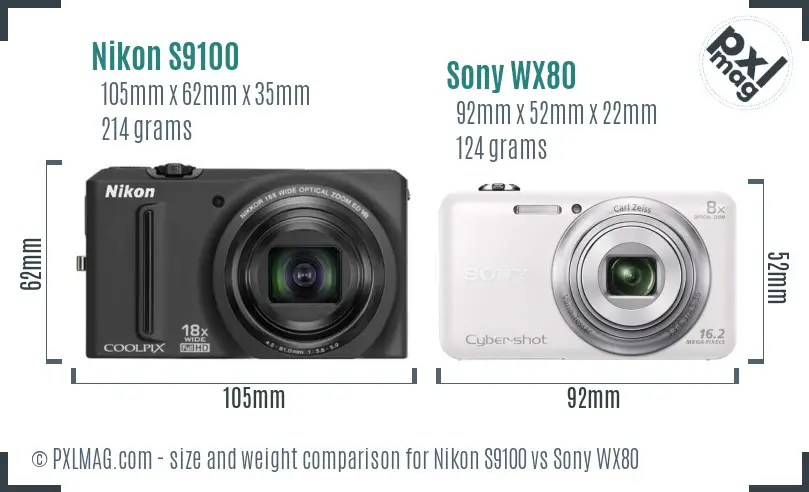 Nikon S9100 vs Sony WX80 size comparison Nikon S9100 vs Sony WX80 size comparison