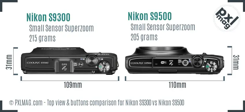 Nikon S9300 vs Nikon S9500 top view buttons comparison