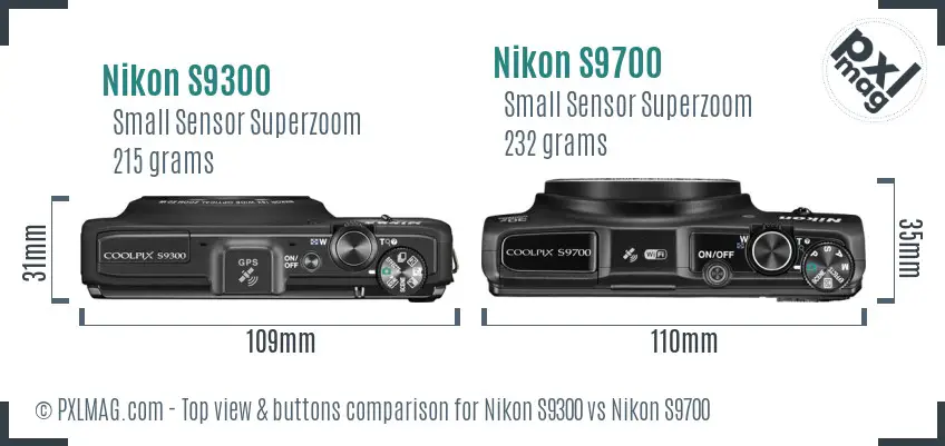 Nikon S9300 vs Nikon S9700 top view buttons comparison