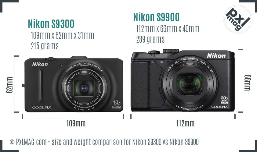 Nikon S9300 vs Nikon S9900 size comparison