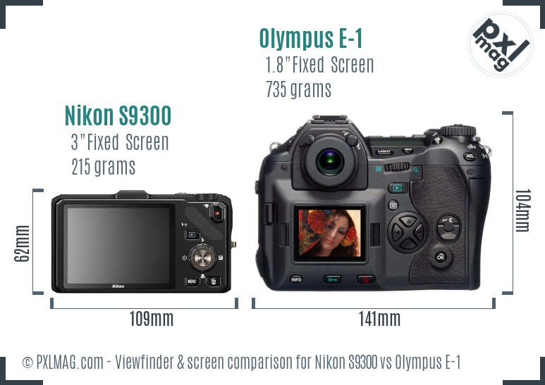 Nikon S9300 vs Olympus E-1 Screen and Viewfinder comparison