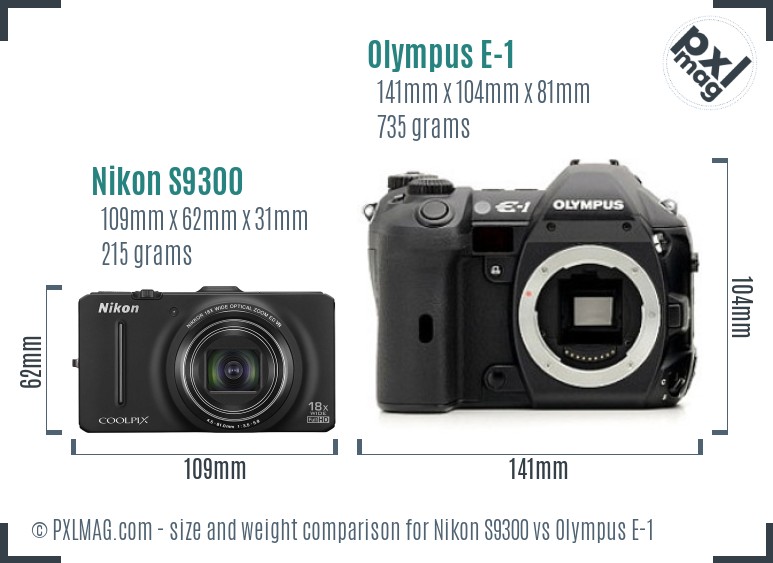 Nikon S9300 vs Olympus E-1 size comparison