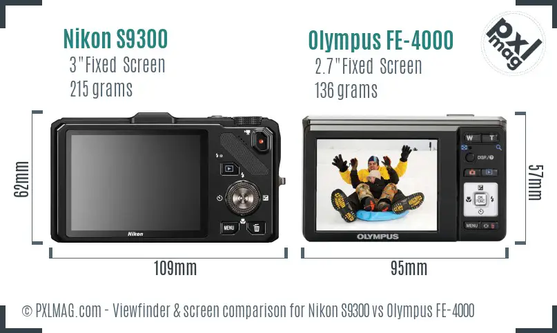 Nikon S9300 vs Olympus FE-4000 Screen and Viewfinder comparison