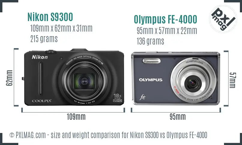 Nikon S9300 vs Olympus FE-4000 size comparison