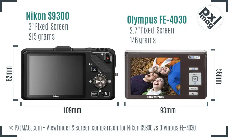 Nikon S9300 vs Olympus FE-4030 Screen and Viewfinder comparison