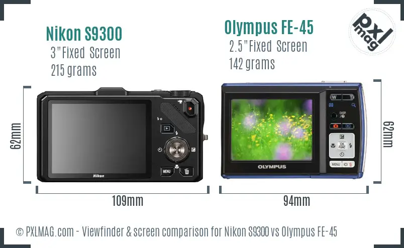 Nikon S9300 vs Olympus FE-45 Screen and Viewfinder comparison