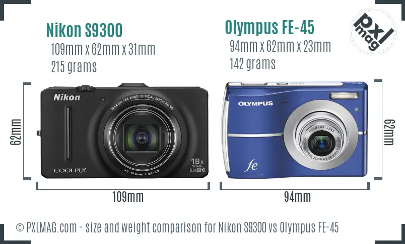 Nikon S9300 vs Olympus FE-45 size comparison