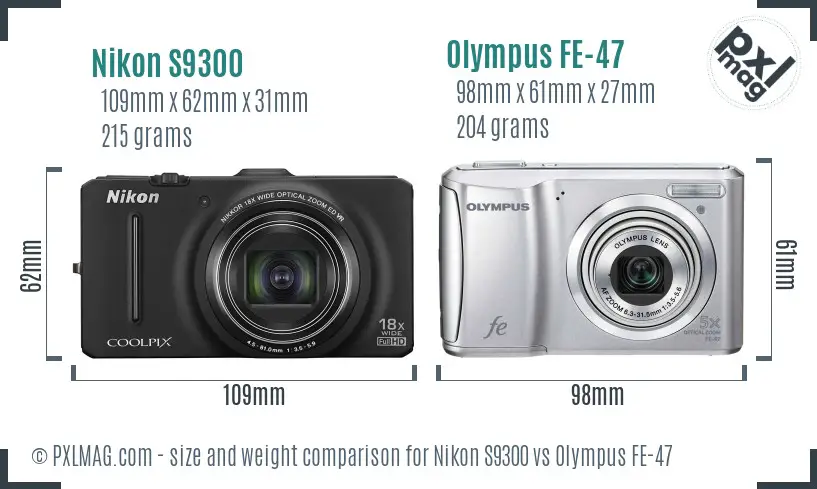 Nikon S9300 vs Olympus FE-47 size comparison